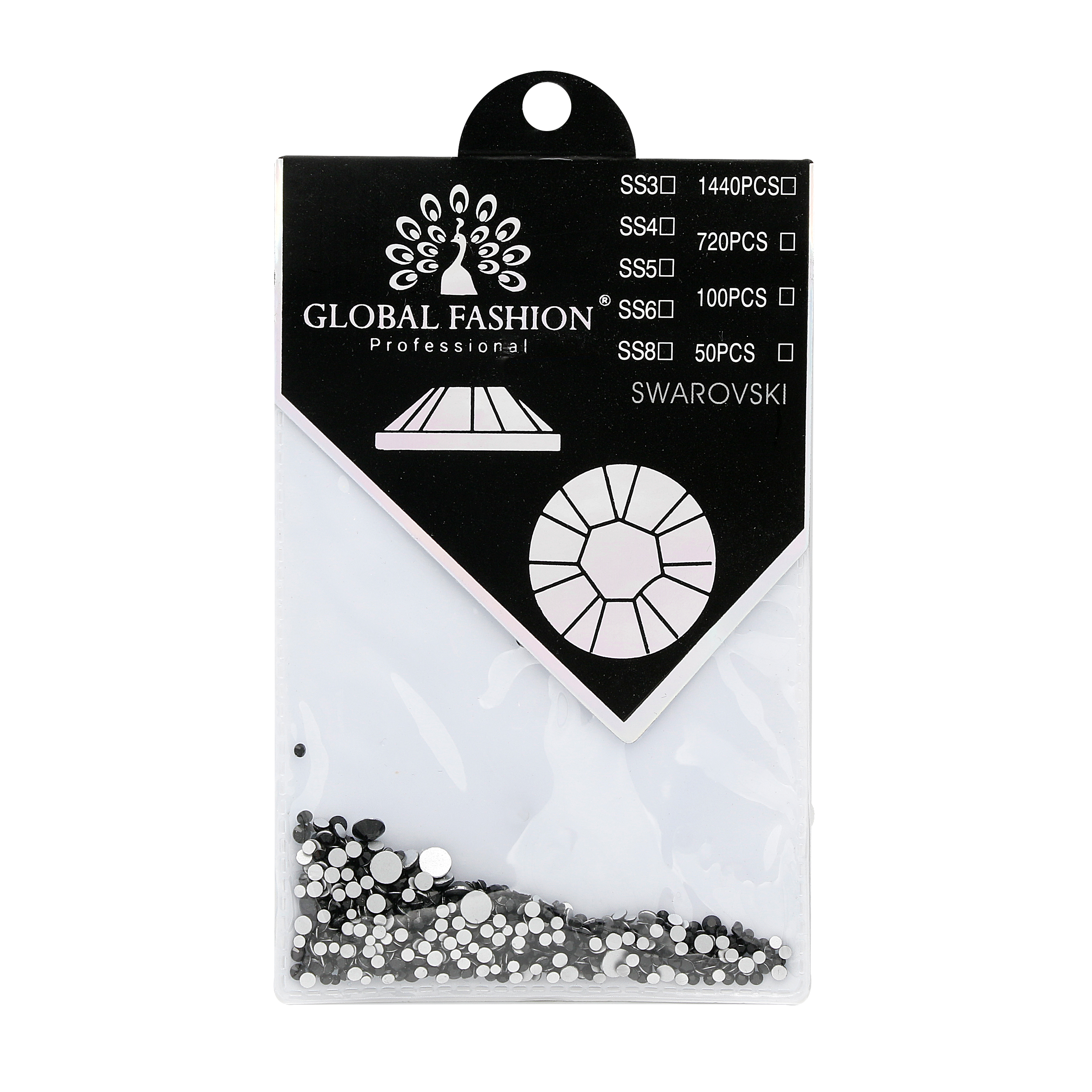 Cristale unghii tip Swarovski, culoare neagra, diferite marimi